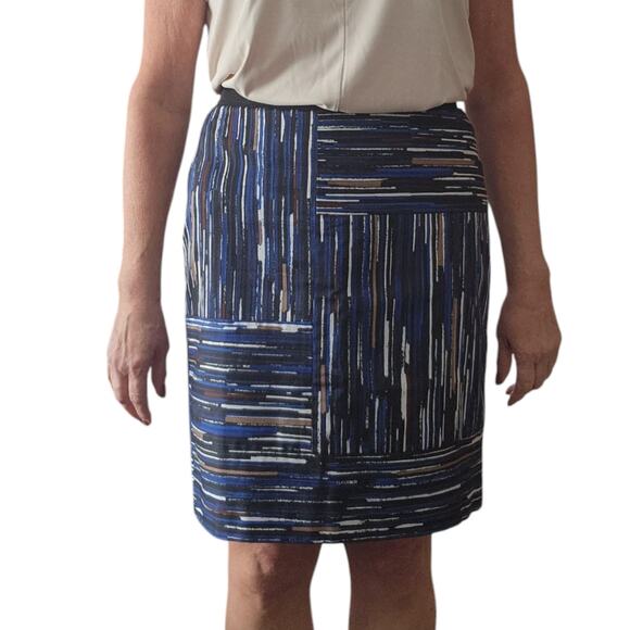 NWT Ann Taylor Skirt knee length paint brush abstract geometric blue black Sz 10 - Picture 11 of 13